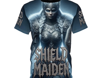 Koszulka unisex Shield Maiden, koszulka z mitologii nordyckiej, top w stylu nordyckim, koszulka z grafiką wojownika, prezent wikinga dla niego i dla niej