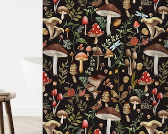Boho Mushroom Shower Curtain, Botanical Plants Waterproof Curtain, Colorful Floral Mushroom Bathroom Curtain With Hooks, Home Decor Gifts