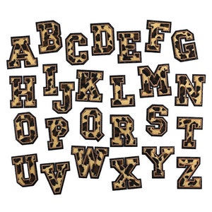 Leopardo Preto Ouro Glitter A-Z Nome Letras Patch, Criativo DIY Design, Leopardo Estampa Varsity Alfabeto Ferro Em Patches Bordados