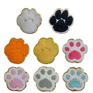 Color Paw Patch,DIY Chenille Paw Patch,Gold Glitter Embroidered Iron On Patches