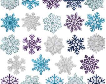 Winter Snowflake Embroidered Iron-On Patches,Glitter Snowflake Applique Winter Badge Patches