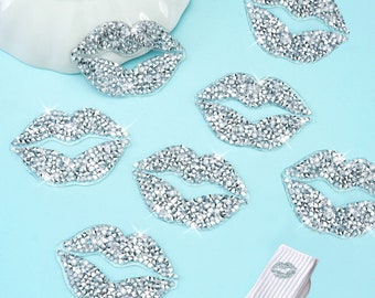 2-delige lippenpatch,zilveren lippenstrass-patch,sprankelende lippen-appliqué voor kleding,opstrijkbare patch