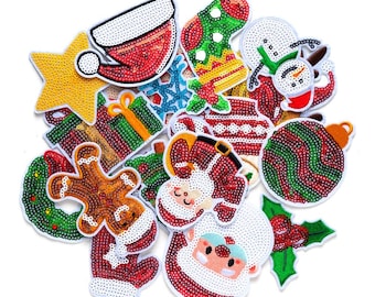 Écusson de Noël, Écusson de paillettes de Noël, Écusson du père Noël, Bonhomme de neige, Écusson de boule de Noël, Écusson de flocon de neige, Écusson de sapin de Noël, Écusson à repasser