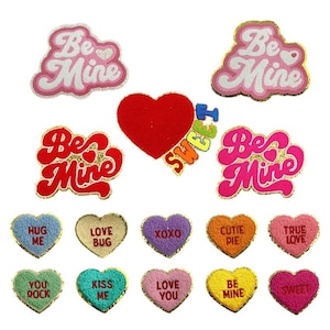 Patch de chenille com letras em forma de coração, patch de coração bordado com glitter dourado, apliques de glitter multicoloridos para passar a ferro