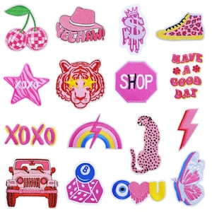 Parches de vaquera rosa, parches de bordado occidental divertido, parche de letra, parche de arco iris, parche de estrella, parche de sombrero, parche de hierro