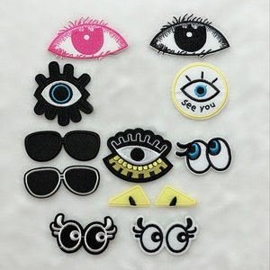 2 Pcs Premium Eye Embroidery Patch,Evil Eye Patch,Sunglasses Patch,Eyes Applique Patches Iron On