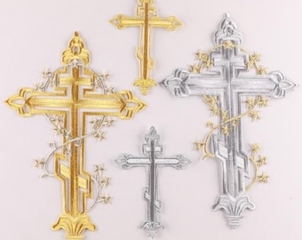 Gold Cross Patch,Silver Cross Embroidery Applique Patch,Iron On Patch