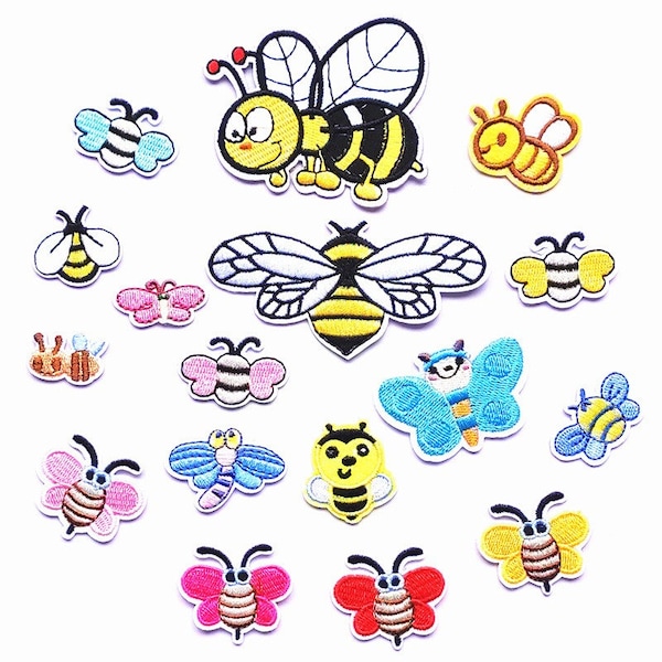 Bee Embroidered Patches,Cute Animal Applique For Kids Clothes Bags Hats DIY Iron On Patches