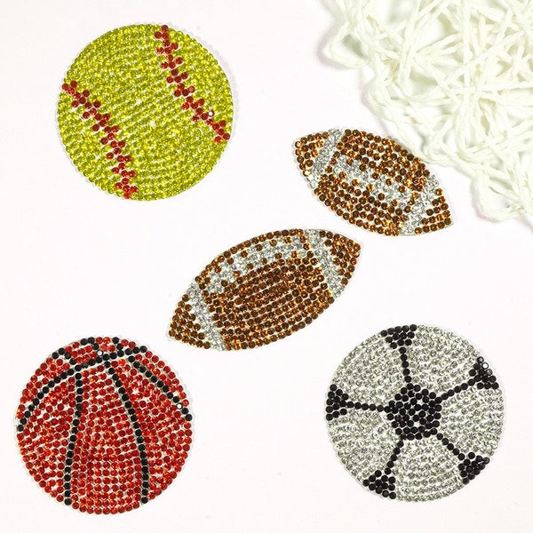 2Pcs Rhinestone Ball Patch,Sparkling Ball Applique Patch DIY,Football Patch,Basketball Patch,Soccer Patch,Volleyball Patch,Iron On Patch