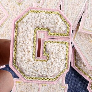Pink Chenille Letters Patch,DIY Name Alphabet Embroidered Applique Pink Letters Iron On Patches