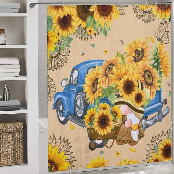 Pattern Print Sunflower Cartoon Bathroom Shower Curtain main image 0
