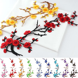 Écusson brodé fleurs de prunier, appliques bricolage femme vêtements veste sac à dos décoration