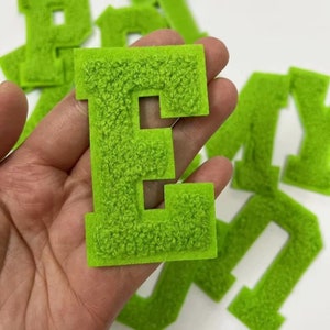 Green Letters Chenille Embroidered Iron On Patch,Applique DIy Name Badge Alphabet Patches For Clothing Bag Accessories A-Z