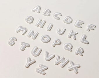 0.4 Inch Mini White Letters Patch,Embroidered Iron On Patch Applique DIY Name Alphabet Patches For Clothing Hats Bags Accessories