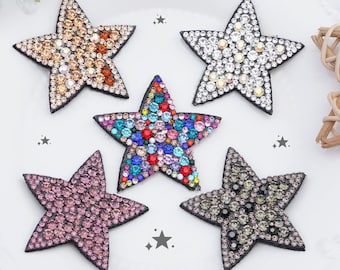 5Pcs Rhinestone Glitter Star Patches,Sparkling Star Applique For Clothing Bags DIY, Decorate Apparel Patches Sew On