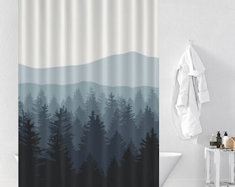 Misty Forest Shower Curtain, Nature Wilderness Fog Waterproof Curtain, Bathroom Shower Curtain with Hooks, Home Decoration