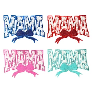 Parche de mamá, parche de lazo de mamá, parche de lentejuelas, parche de letras de chenilla grande, parche para planchar