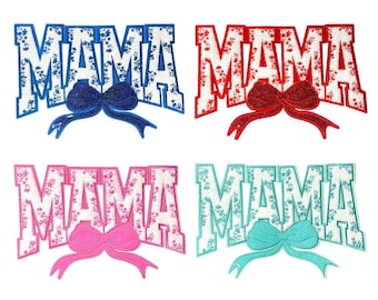 Mama Patch,Mama Bow Patch,Sequins Patch,Large Chenille Letter Patch,Iron On Patch