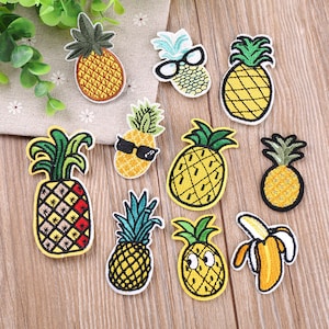 Cool Pineapple Embroidered Patch,Kawaii Fruit Iron On Patch,Banana Patch,Fruit Appliques Clothing Accessories