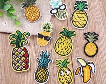 Cool Pineapple Embroidered Patch,Kawaii Fruit Iron On Patch,Banana Patch,Fruit Appliques Clothing Accessories
