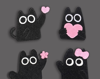 Black Cat Self Adhesive Patch,Black Cat Badge,Cat Applique Embroidery Patch,Animal Decorative Patch,Cat Lady Gift