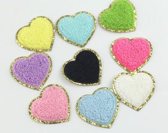 Colorful Heart Chenille Glitter Patch, Heart Patch, Gold Glitter Patch, Iron On Patch