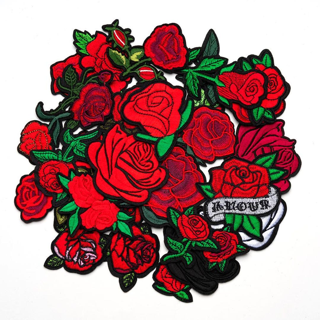Rose Line Patch Red Rose Patch,flower Floral Embroidered Patch,iron on Patch - Etsy