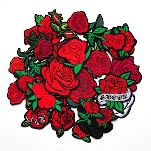 Red Rose Patch,Flower Floral Embroidered Patch,Iron On Patch