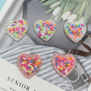 5Pcs Heart Patch,Rhinestone Sequin Patch,Clothing Bags Accessory Sew On Patch For DIY, Decorative Apparel Patches