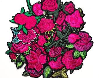 Rose Red Rose Embroidered Patches,Floral Iron On Applique,Flower Rose Patch