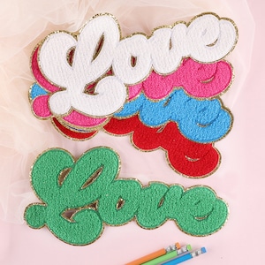 Love Chenille Patch, Brief Patch, Gold Glitter Gestickter Aufnäher, Eisen auf Patch