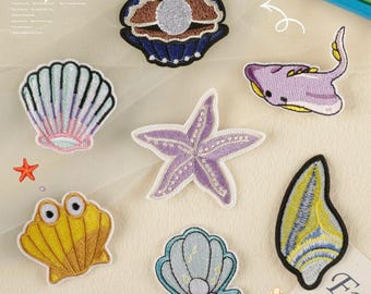Sea Creatures Applique Patch,Shell Patch, Conch Patch, Starfish Patch, Iron On Patch