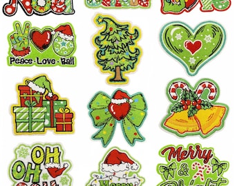 Green Christmas Patches,Christmas Embroidery Patch,Iron On Patch