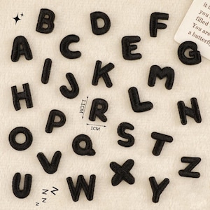 Parche de letras negras en miniatura de 0,43 pulgadas, parche bordado para planchar, apliques de bricolaje, parches con nombre del alfabeto para ropa, sombreros, bolsos, accesorios