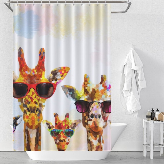 Funky Giraffes Shower Curtain, Cool Mosaic Giraffe Curtain For Bathroom, Funny Animal Bathing Shower Curtain, Home Decoration Fabric
