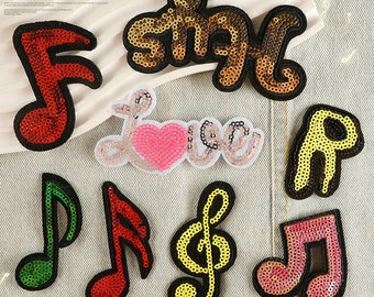 Musical Note Sequined Applique Patch,Sequins Patch Supplies for Coat,T-Shirt,Costume Decorative Appliques Patches,Iron On Patches