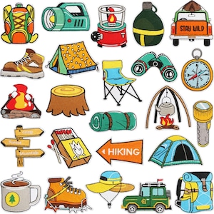 Outdoor geborduurde opstrijkbare patch, badge camping Happy Camper pictogram, Mountain Camping Adventure-patch, cadeau campingliefhebber