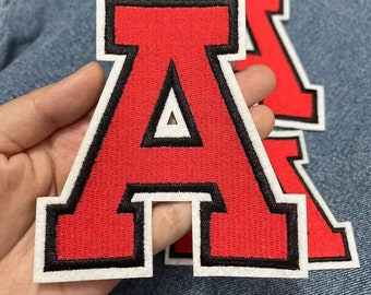 Patch bordado de letras vermelhas, patches de alfabeto com nomes faça você mesmo, patch de letras grandes, patches para bolsas de roupas, patches para passar a ferro