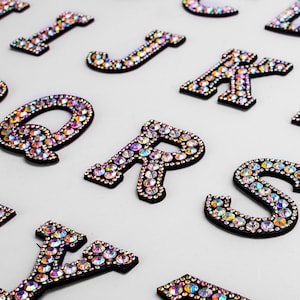 2.0 Inch Sparkle Rhinestone Letters Patch,DIY Name Alphabet Letter Applique Patches,Iron On Patch