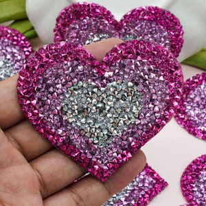 Rhinestone Heart Pattern Patch,Couple Clothing Decoration,Heart Rhinestone Three Color Crystal Patch Embroidery Applique