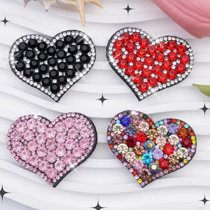 5Pcs Rhinestone Glitter Heart Patches,Sparkling Heart Applique For Clothing Bags DIY, Decorate Apparel Patches Sew On