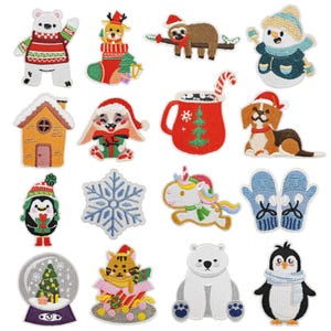 Christmas Patches,Cute Cartoon Embroidered Patches,Bear Patch,Snowflake Patch,Snowman Patch,Iron On Patch