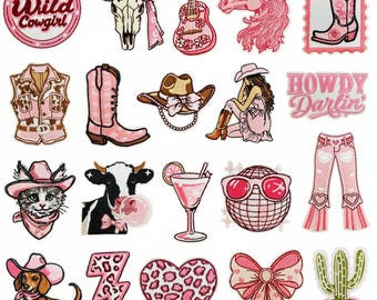 Pink Cowgirl Embroidered Patch,Western Coquette Appliques,Iron On Patch