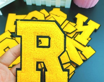 4.2 Inch Yellow Chenille Letters Patch, DIY Name Alphabet Patches,Patches For Clothing Bags, Iron On Embroidered Patches