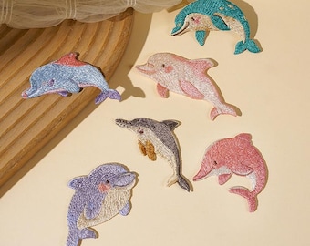 Cute Cartoon Dolphin Embroidery Patches,Colorful Sea Animal Appliques for Kids Clothing, Shirt, Jacket,Iron On Patch