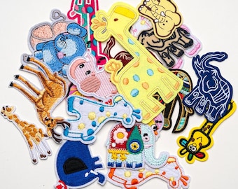 Cartoon Animal Patches,Animal Embroidered Patch,Elephant Patch,Giraffe Patch,Animal Badge,Animal Lover Gift,Iron On Patch