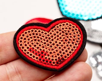 Heart Sequined Patch,Sequin Love Heart Patch,Heart Applique Iron On Patch