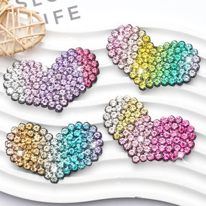 Colorful Rhinestone Heart Patch,Cool Sparkling Heart Applique For Clothing Bags DIY,Sew On Patch