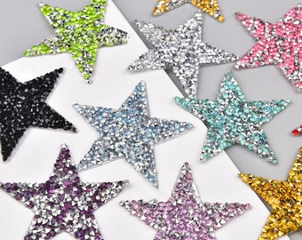 2Pcs Rhinestone Colorful Star Patch,Cool Sparkling Star Applique For Clothing,Iron On Patch