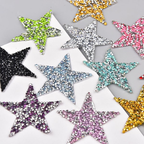 2Pcs Rhinestone Colorful Star Patch,Cool Sparkling Star Applique For Clothing,Iron On Patch